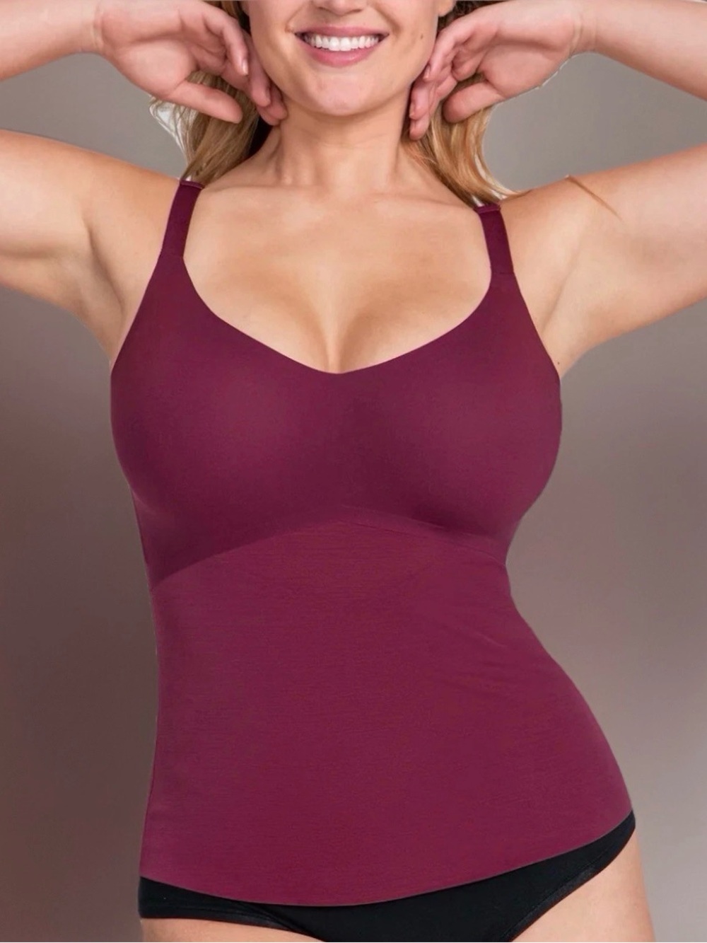 Honey Love Liftwear Cami Fig Burgundy Shapewear Tank Built-in Wireless Bra Large